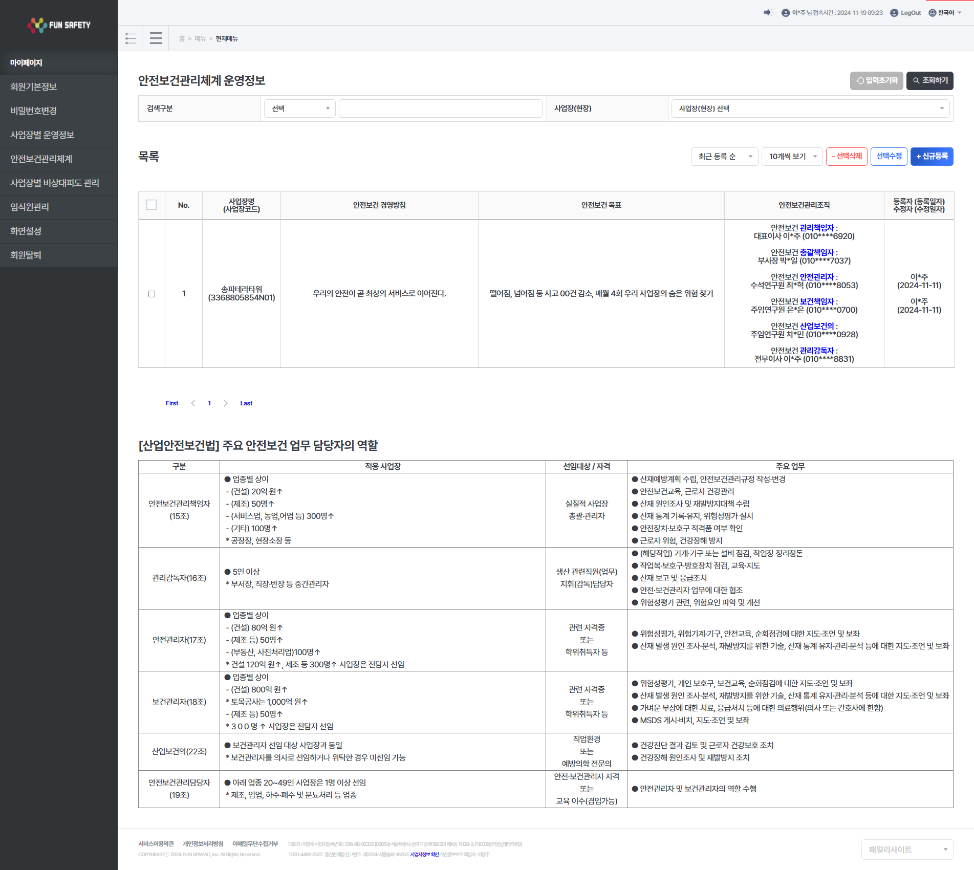 안전보건관리체계 운영정보